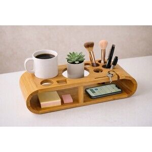 Bamboo Desk Organizer Multi Holder Stand Makeup Coffee Storage Tray